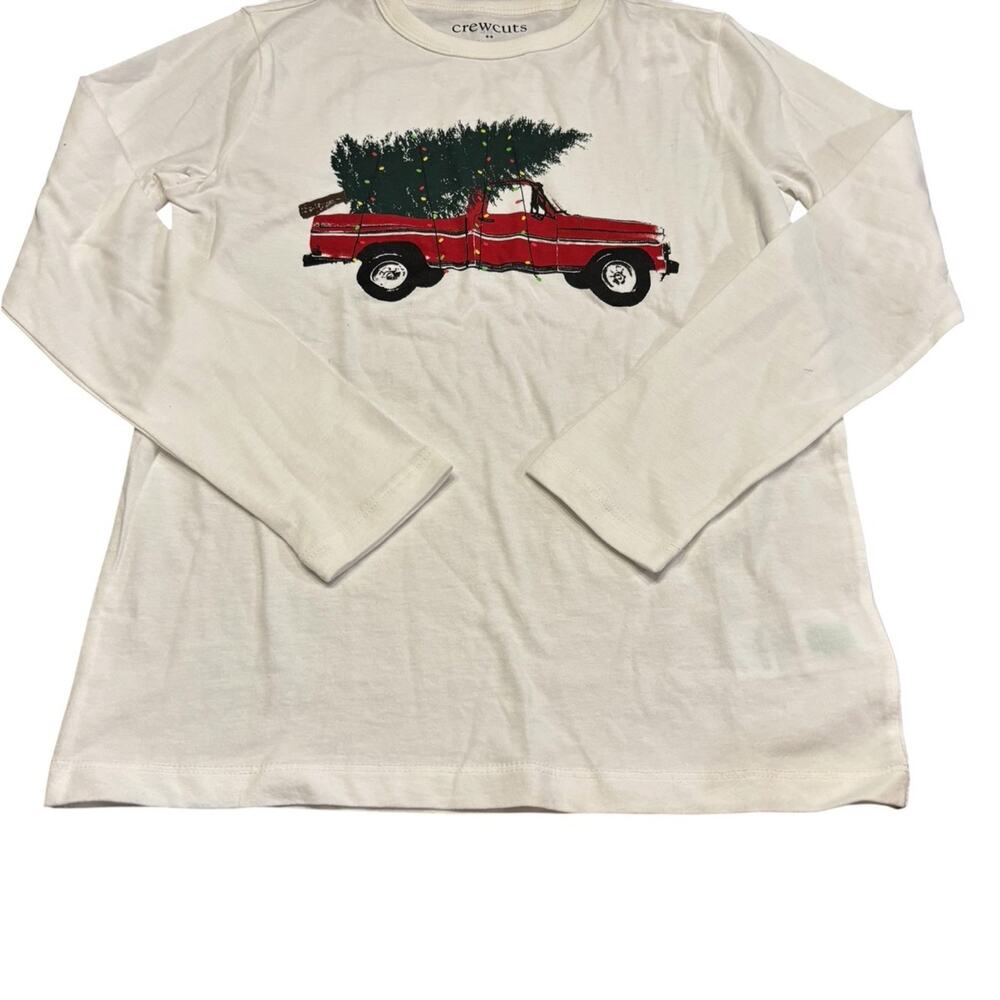 Crewcuts Boys White Red Truck Christmas Tree Graphic Tee Size M 8-9